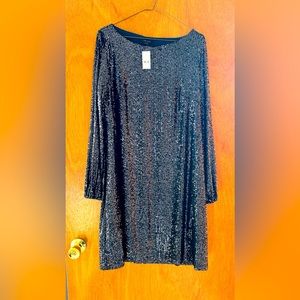 Black sequin shift mini dress. Ann Taylor. Size L.